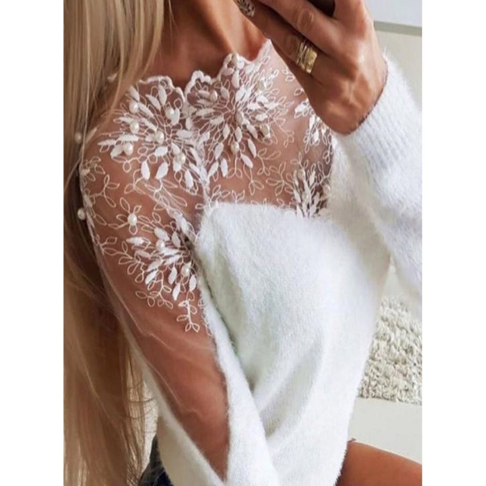 Lace Contrast Knit Top